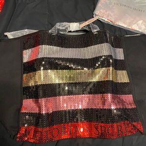 Victoria’s Secret glitter tote bag with cosmetic bag